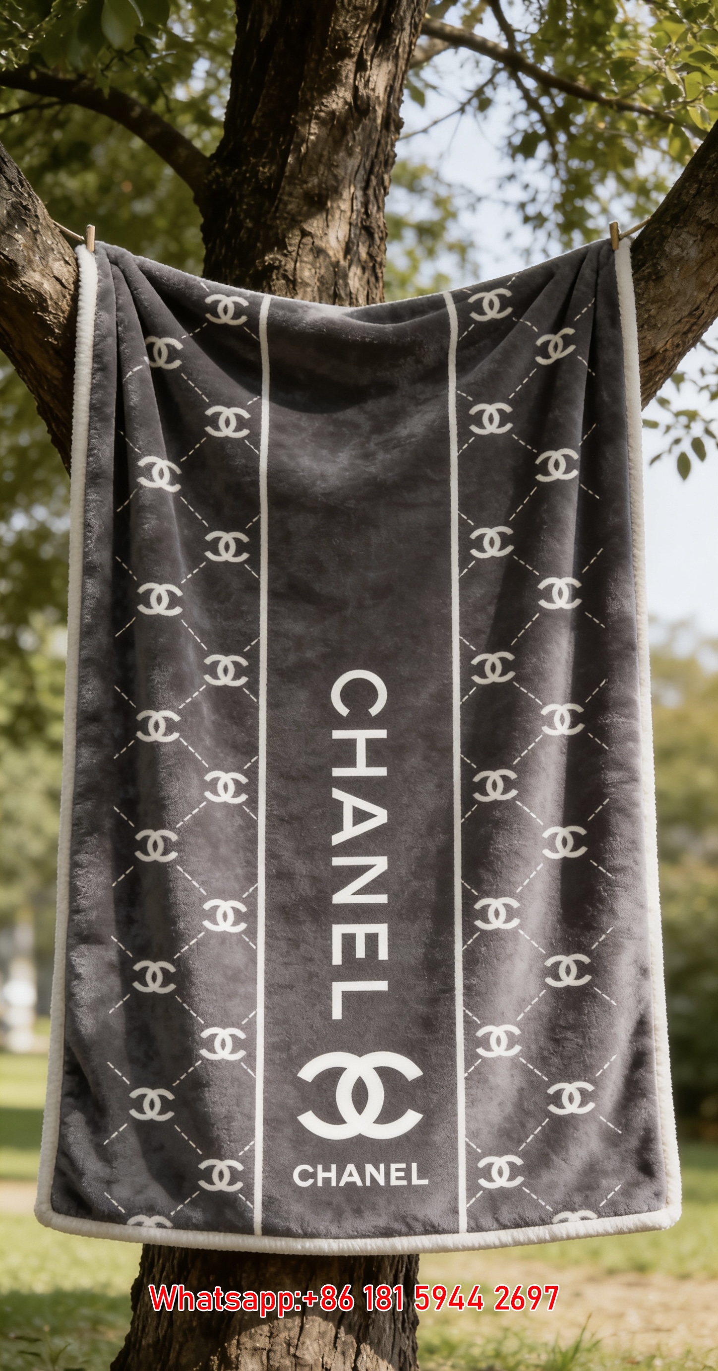 Chanel Monogram Quilted CC Logo Flannel Throw Blanket IMG_6666